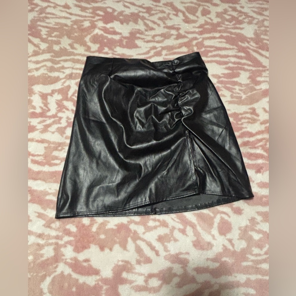 Faux Leather Black Mini Skirt with Side Ruching